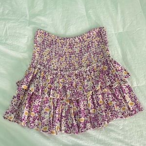 Isabelle’s Cabinet Smocked Mini Skirt in Purple and orange